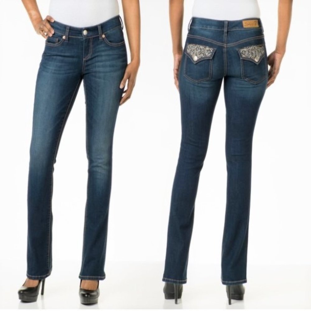 Seven7 Boot Cut Lace Flap Pockets Denim Blue Jeans size 29